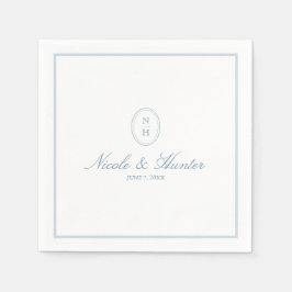 Servilleta De Papel Simple Dusty Blue Monogram Crest Wedding