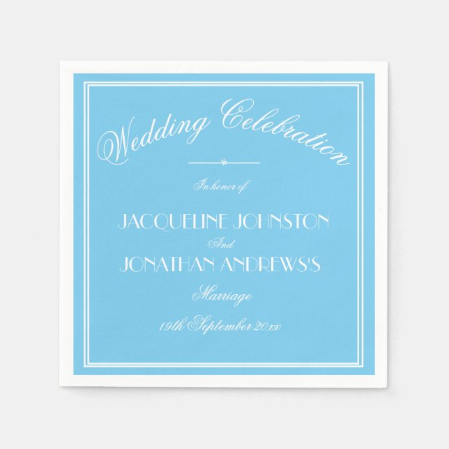 Servilleta De Papel Simple Elegant Aqua Blue & White Script Wedding (Anverso)