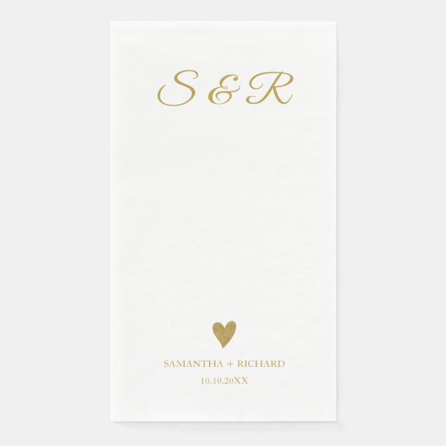 Servilleta De Papel Simple Elegant Gold Heart Monogrammed Wedding  (Anverso)