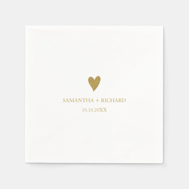 Servilleta De Papel Simple Elegant Gold Heart Wedding Personalized  (Anverso)