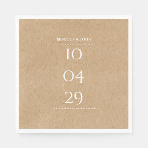 Servilleta De Papel Simple Elegante Fecha Especial Boda   Kraft Rústic