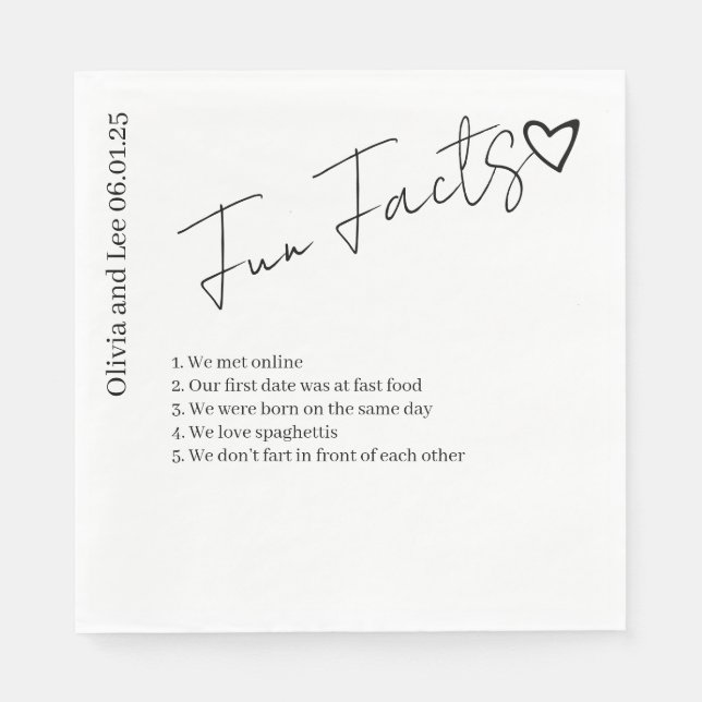 Servilleta De Papel Simple Engagement Party Fun facts Name Wedding  (Anverso)