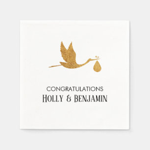 Servilleta De Papel Simple Faux Gold Stork Felicitaciones Baby Shower