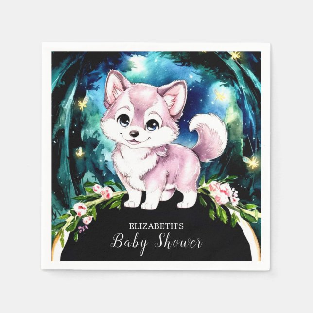 Servilleta De Papel Simple Forest Wolf Baby Shower (Anverso)