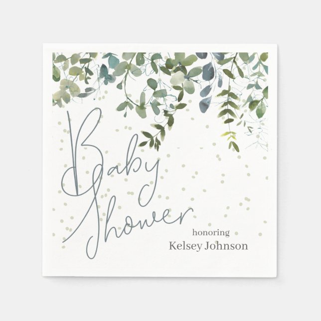 Servilleta De Papel Simple Greenery Eucalyptus Baby Shower (Anverso)