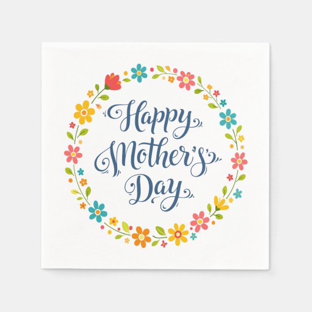 Servilleta De Papel Simple Happy Mother's Day Floral Calligraphy |  (Anverso)
