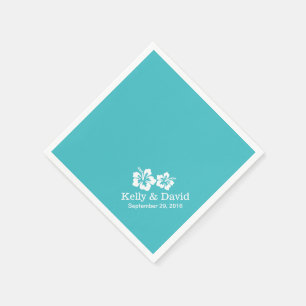 Servilleta De Papel Simple Hibiscus Flowers Turquoise Boda