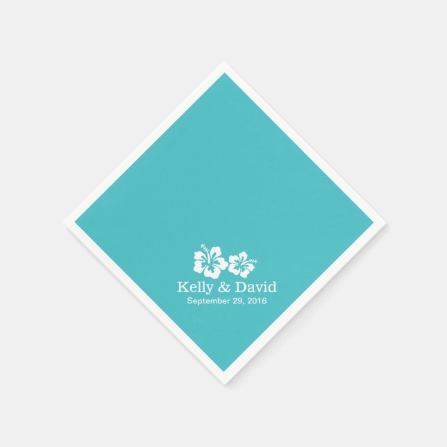 Servilleta De Papel Simple Hibiscus Flowers Turquoise Boda (Borde)