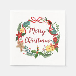 Servilleta De Papel Simple Merry Christmas Wreath | Napkin