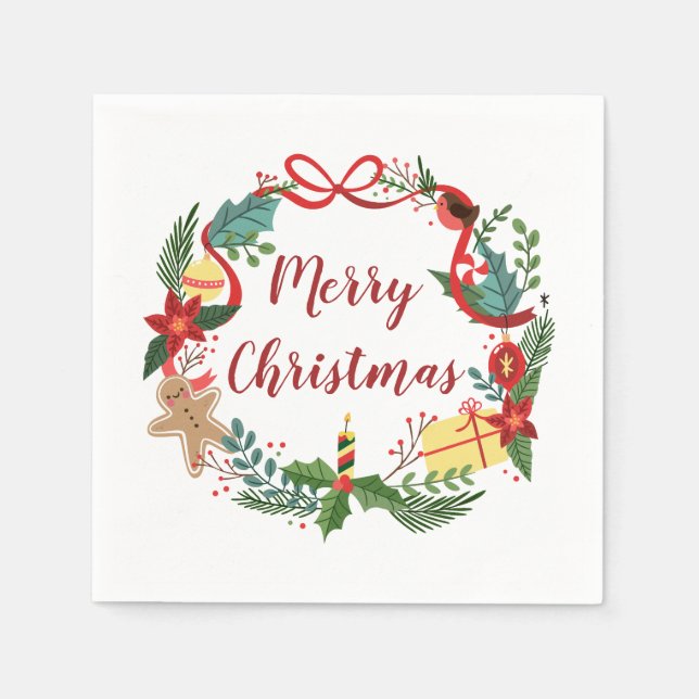 Servilleta De Papel Simple Merry Christmas Wreath | Napkin (Anverso)