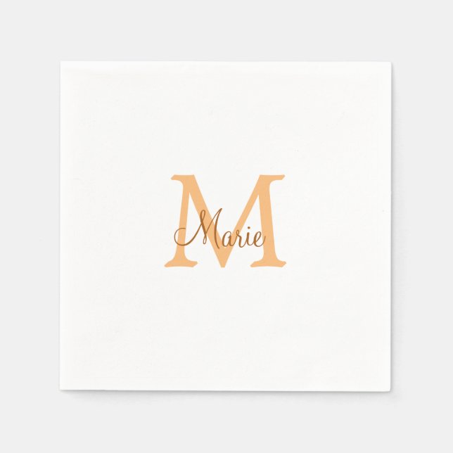 Servilleta De Papel simple minimal add name monogram orange brown  thr (Anverso)