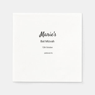 Servilleta De Papel simple mínimo blanco clásico edi bat mitzvah