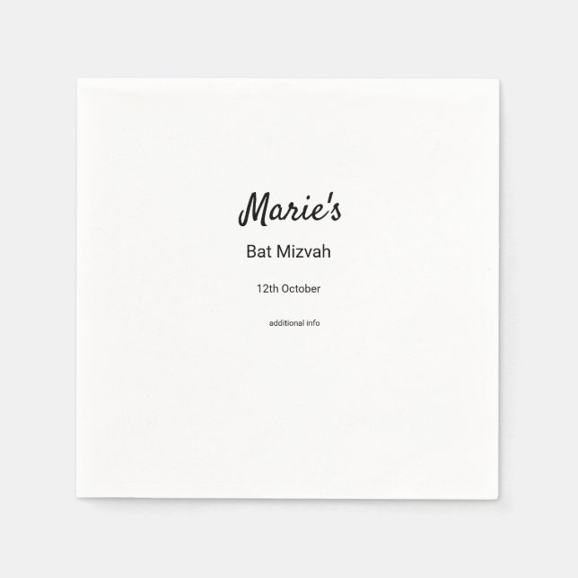 Servilleta De Papel simple mínimo blanco clásico edi bat mitzvah (Anverso)