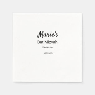 Servilleta De Papel simple mínimo blanco clásico edi bat mitzvah