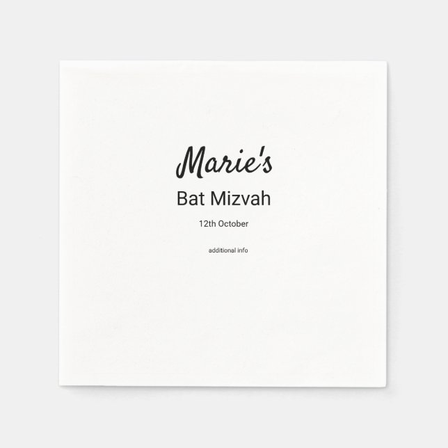 Servilleta De Papel simple mínimo blanco clásico edi bat mitzvah (Anverso)