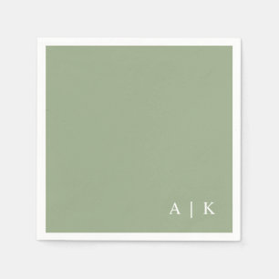 Servilleta De Papel Simple Mínimo Monograma Green Custom Wedding