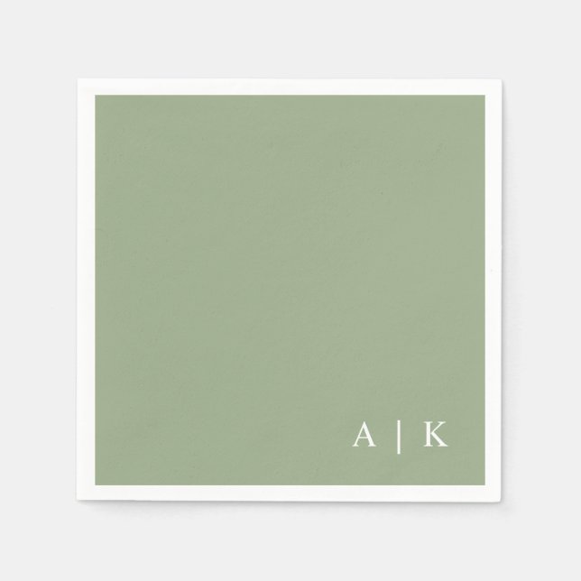 Servilleta De Papel Simple Mínimo Monograma Green Custom Wedding (Anverso)