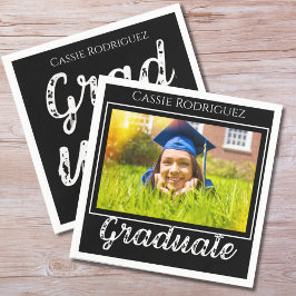 Servilleta De Papel Simple Modern Calligraphy Photo Graduation Black