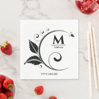Servilleta De Papel Simple Monogram Floral Stylish Paper Napkin