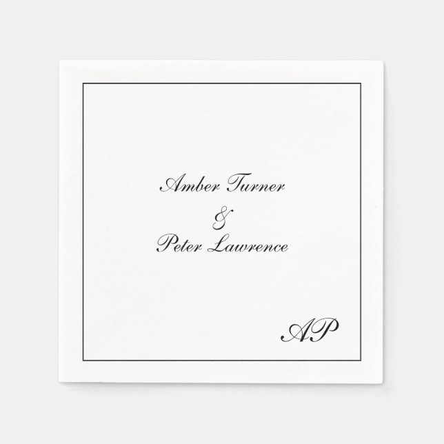 Servilleta De Papel Simple Monograma Boda elegante en blanco y negro (Anverso)