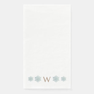 Servilleta De Papel Simple Monograma Dorado Copo de Agua Nieve Azulada