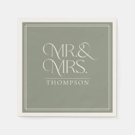Servilleta De Papel Simple Mr & Mrs Green Moss Ecru Boda Paper