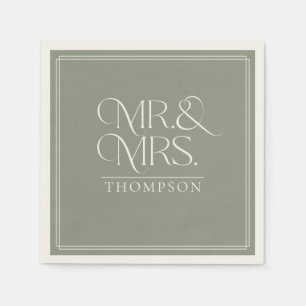 Servilleta De Papel Simple Mr & Mrs Green Moss Ecru Boda Paper
