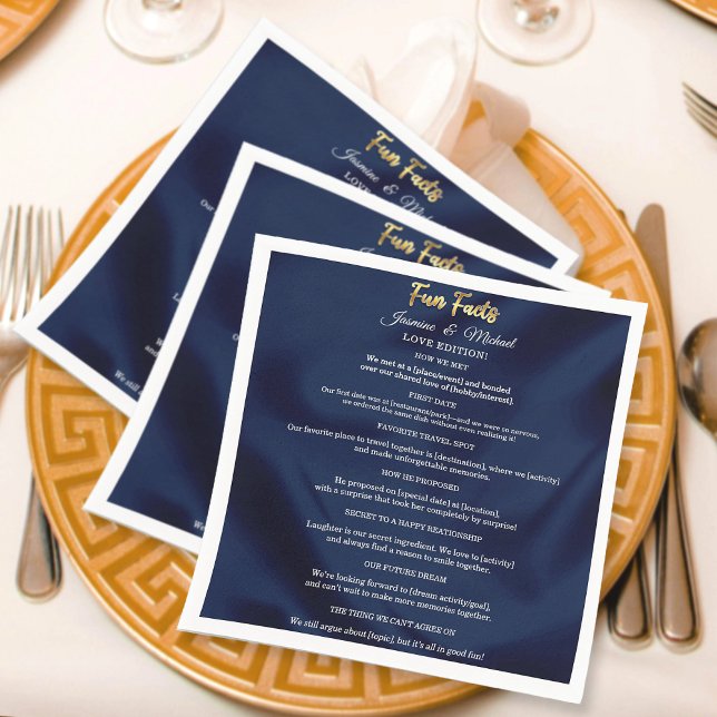 Servilleta De Papel Simple Navy Blue & Gold Wedding Trendy Fun Facts   (Subido por el creador)