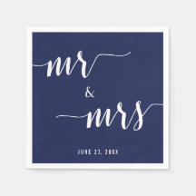 Simple Navy Blue Mr. y Mrs. Boda Napkins