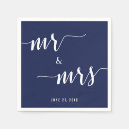 Servilleta De Papel Simple Navy Blue Mr. y Mrs. Boda Napkins
