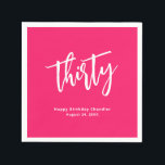 Servilleta De Papel Simple negrita Hot Pink 30th Birthday Fiesta<br><div class="desc">Es hora de que el fiesta celebre una fiesta de cumpleaños número 30 con esta moderna y audaz servilleta de cumpleaños. Este sencillo y elegante diseño tiene un vibrante fondo fucsia rosa rosado con acentos de escritura manuscrita blanca mezclados con un moderno tipo de letra sans serif. Personalice la plantilla...</div>