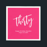 Servilleta De Papel Simple negrita Hot Pink 30th Birthday Fiesta<br><div class="desc">Es hora de que el fiesta celebre una fiesta de cumpleaños número 30 con esta moderna y audaz servilleta de cumpleaños. Este sencillo y elegante diseño tiene un vibrante fondo fucsia rosa rosado con acentos de escritura manuscrita blanca mezclados con un moderno tipo de letra sans serif. Personalice la plantilla...</div>