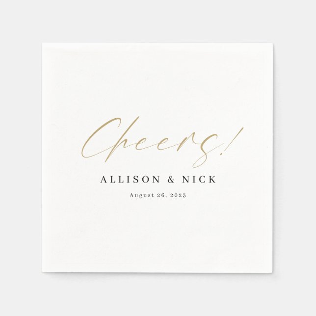 Servilleta De Papel Simple Neutral Gold Cheers Bodas Napkins (Anverso)