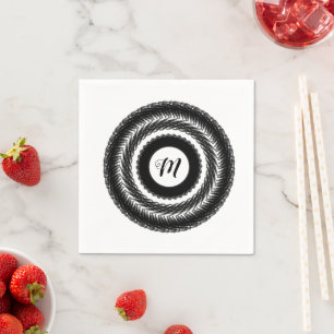 Servilleta De Papel simple personalizado BLACK mandala monograma añada
