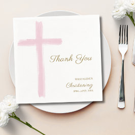 Servilleta De Papel Simple Pink Cross Thank You Christening Baptism 