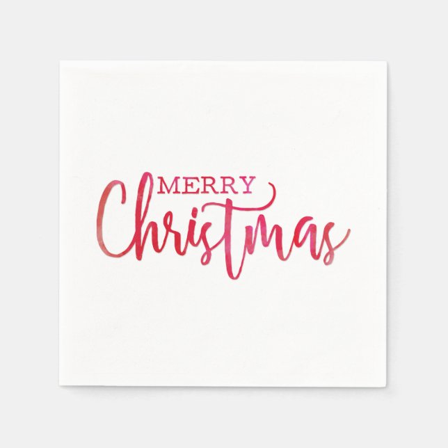 Servilleta De Papel Simple Red Watercolor Merry Christmas Script (Anverso)