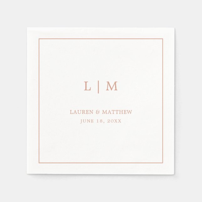 Servilleta De Papel Simple Rosa Monograma Rosa Elegante Boda (Anverso)