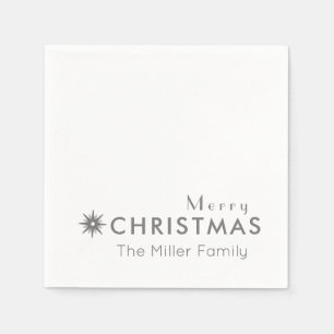 Servilleta De Papel Simple Silver Merry Christmas Family (Nombre de fa