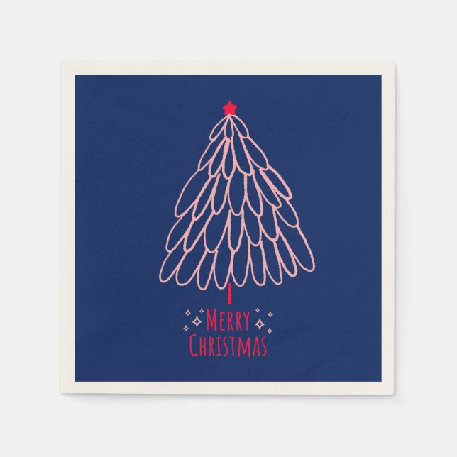 Servilleta De Papel Simple Star Tree Mid Mod Feliz Navidad (Anverso)