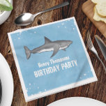 Servilleta De Papel Simple Whimsical Birthday Sharks Blue Ocean<br><div class="desc">This cute design features a simple blue animal party décor, a cute pool party water ocean, with watercolor shark fish sea animal, a blue custom paper party napkin, a cocktail drinkware drink beverage, with wild wildlife nautical marine life, with sharks fish marine grey black, a fun whimsical festive picnic invite,...</div>