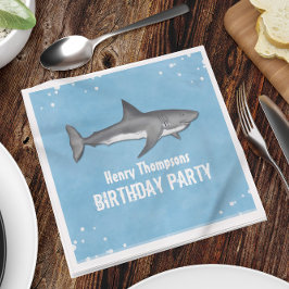 Servilleta De Papel Simple Whimsical Birthday Sharks Blue Ocean 