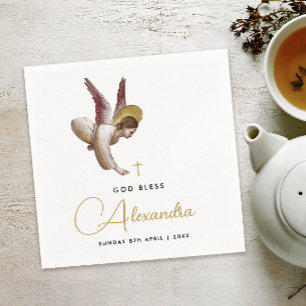 Servilleta De Papel Simple White Gold Angel Bendice Calilismo de Bauti