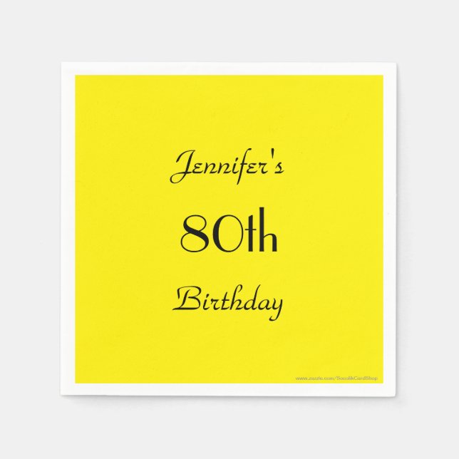 Servilleta De Papel Simple Yellow Paper Napkins, 80th Birthday Party (Anverso)