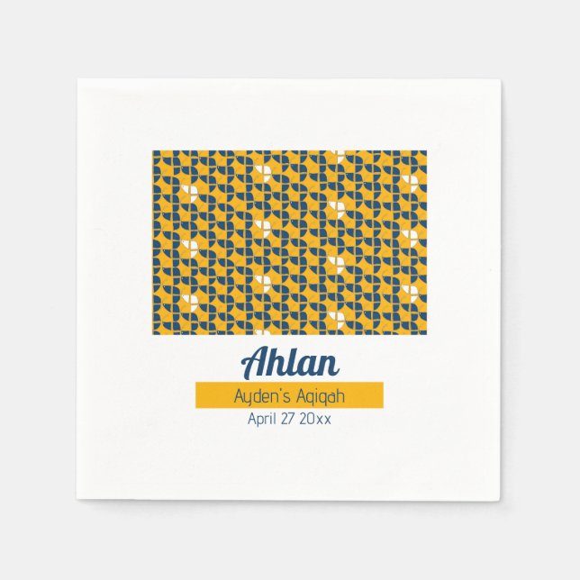 Servilleta De Papel Simplemente Amarillo Azul Patrón, Fiesta de Aqiqah (Anverso)