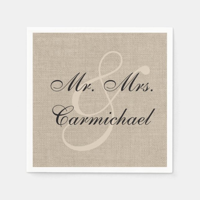 Servilleta De Papel Simplemente perfecto Sr. y Sra. Burlap Napkin (Anverso)