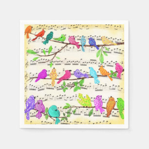 Servilleta De Papel Sinfonía de pájaros musicales alegres y coloridas