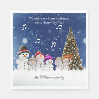 Servilleta De Papel Singing Snowmen Merry Christmas - Personalize