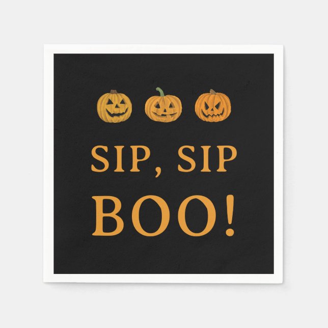 Servilleta De Papel Sip Sip Boo Halloween Party | Pumpkins & Booze (Anverso)