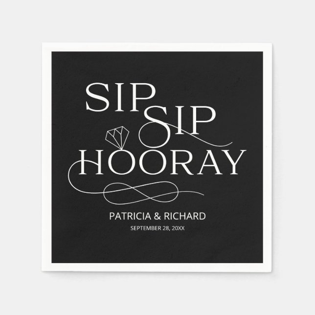 Servilleta De Papel Sip Sip Hooray Engagement Party Black (Anverso)