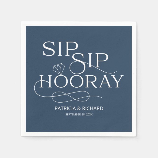 Servilleta De Papel Sip Sip Hooray Engagement Party Blue (Anverso)